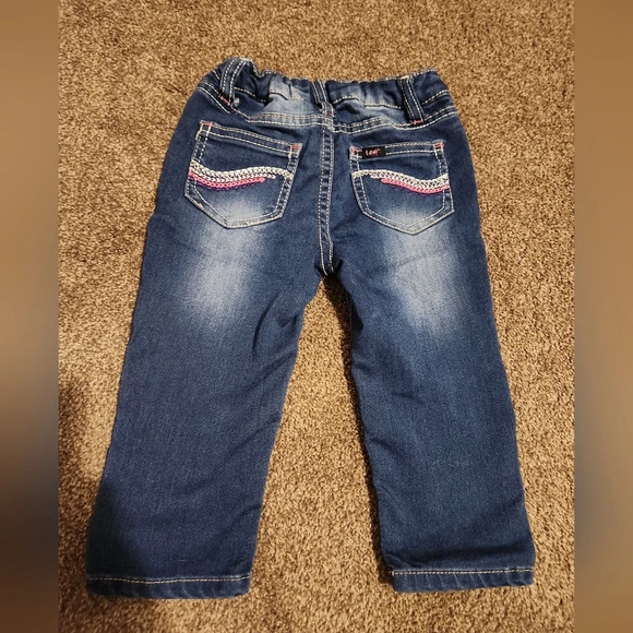 ๐ 3/$10 Lee Girl's 4T Cuffed Crop Adjustable Waist Blue Jeans - Picture 8 of 9